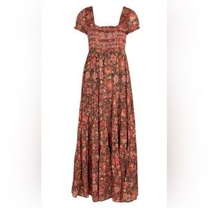 Free People Getaway Red Floral Print Pleated Tiered Maxi Dress